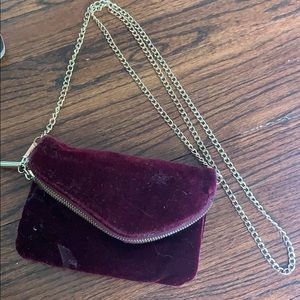 Burgundy velvet, gold chain crossover bag